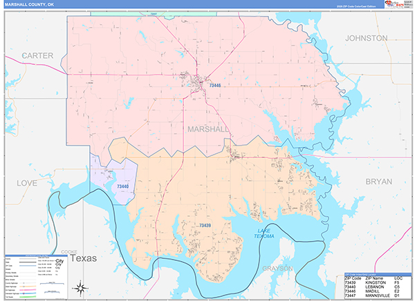 Marshall County, OK Zip Code Map
