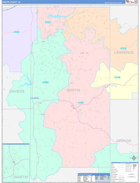 Martin County, IN Zip Code Map