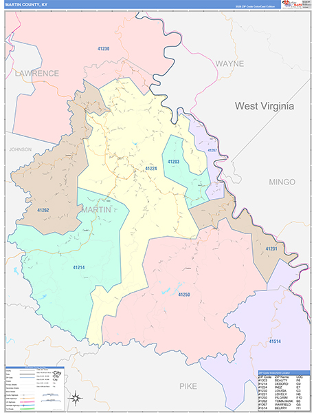 Martin County, KY Wall Map