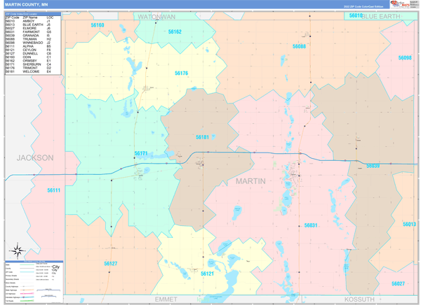 Martin County, MN Zip Code Maps - Color Cast