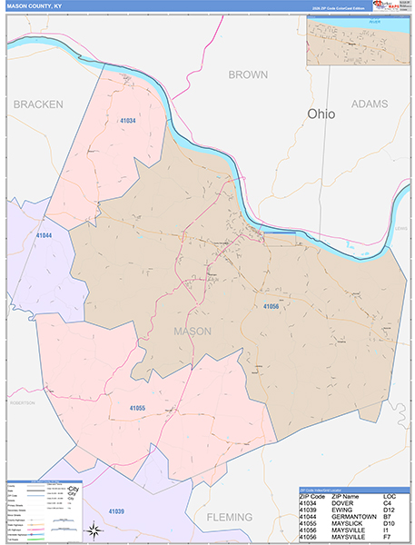 Mason County, KY Zip Code Map