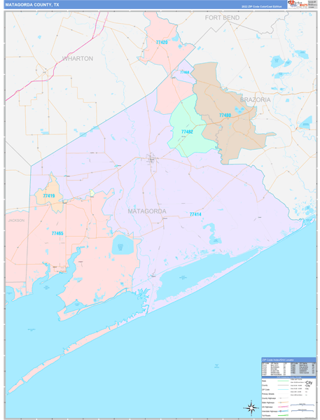 Matagorda County, TX Zip Code Map