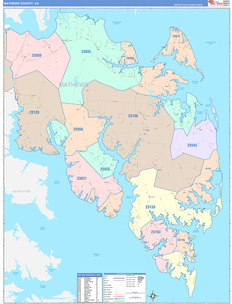Mathews County, VA Zip Code Map