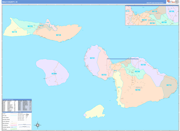 Maui County, HI Zip Code Map