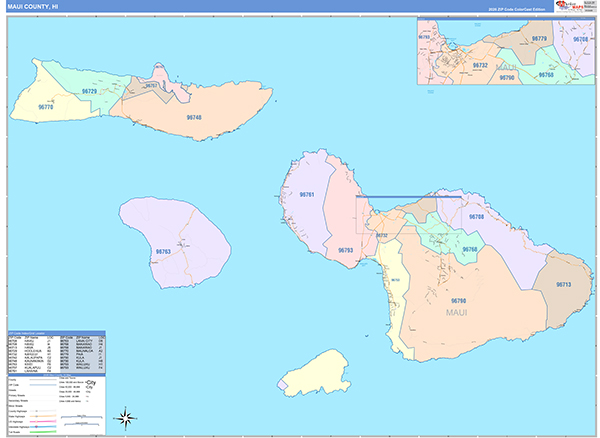 Maui County, HI Wall Map