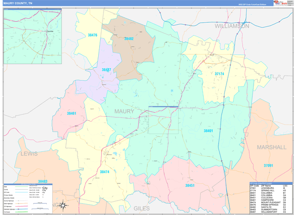 Maury County, TN Wall Map