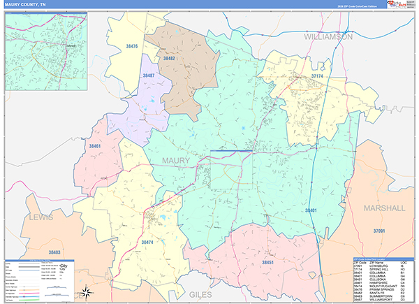 Maury County, TN Zip Code Map