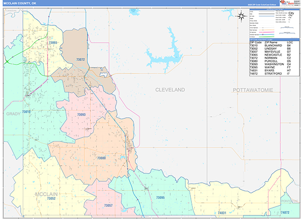 McClain County, OK Zip Code Map