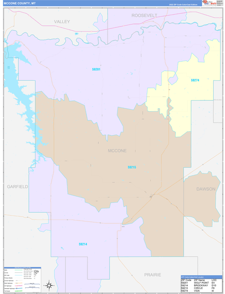 McCone County, MT Zip Code Map