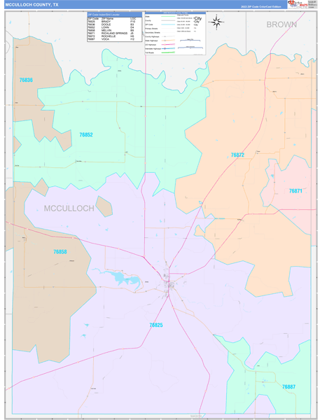 McCulloch County, TX Zip Code Map