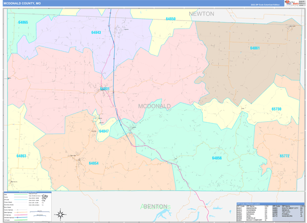 McDonald County Digital Map Color Cast Style
