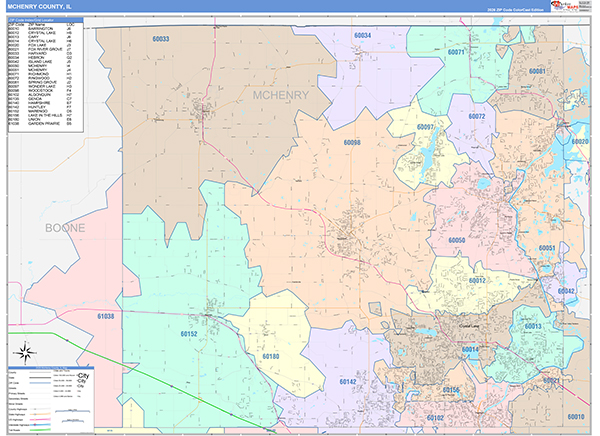 McHenry County, IL Wall Map Color Cast Style