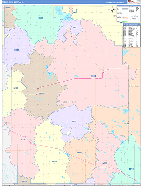 McHenry County, ND Wall Map Color Cast Style
