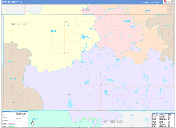 McIntosh County, ND Wall Map Color Cast Style