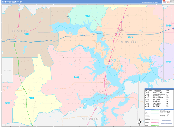 McIntosh County, OK Wall Map Color Cast Style