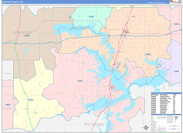 McIntosh County, OK Zip Code Map