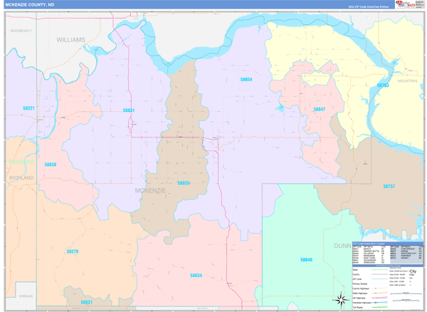 McKenzie County, ND Wall Map Color Cast Style
