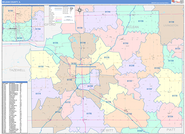 McLean County, IL Zip Code Map