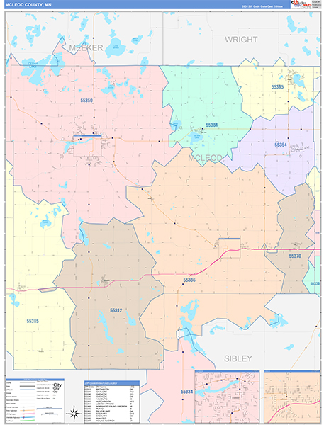 McLeod County, MN Wall Map Color Cast Style