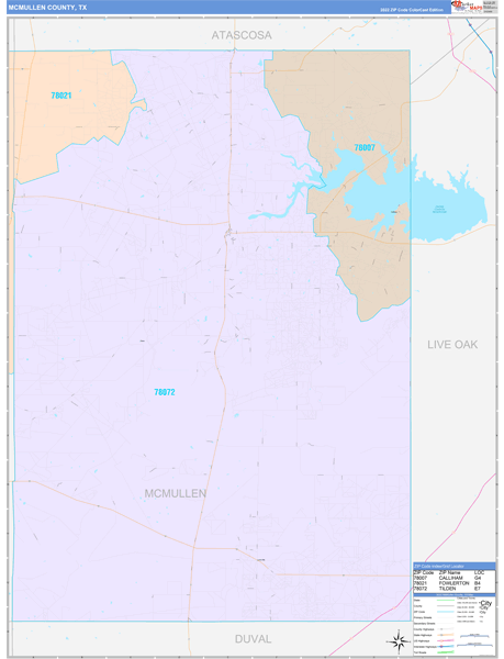 McMullen County, TX Wall Map Color Cast Style