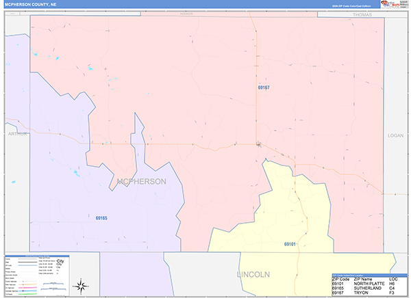 McPherson County, NE Map Color Cast Style