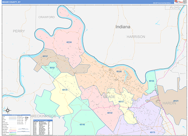 Meade County, KY Wall Map Color Cast Style