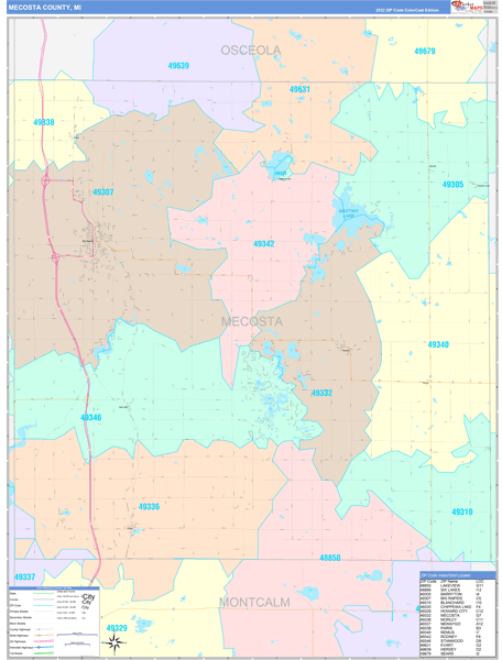 Mecosta County, MI Zip Code Map