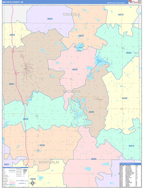 Mecosta County, MI Zip Code Map