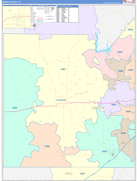 Medina County, TX Wall Map Color Cast Style