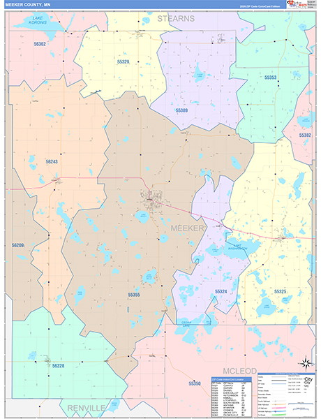 Meeker County, MN Wall Map Color Cast Style