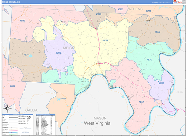 Meigs County, OH Map Color Cast Style