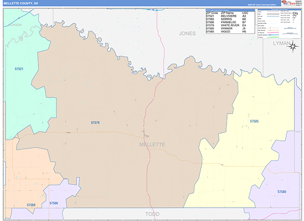 Mellette County, SD Zip Code Map