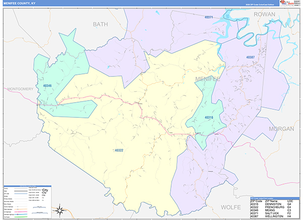 Menifee County, KY Zip Code Map
