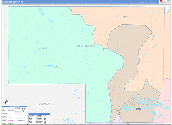 Menominee County, WI Zip Code Map