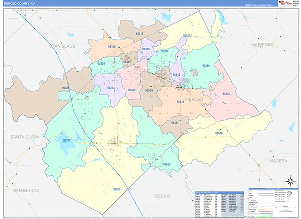 Merced County, CA Map Color Cast Style