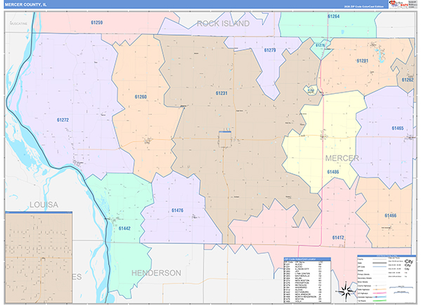 Mercer County, IL Zip Code Map