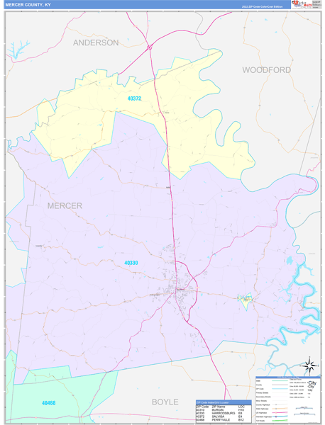 Mercer County, KY Zip Code Map