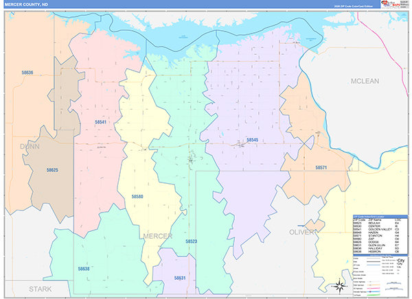 Mercer County, ND Wall Map