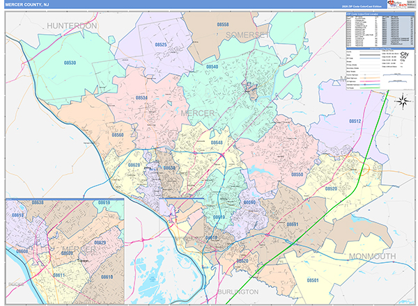 Mercer County, NJ Zip Code Map