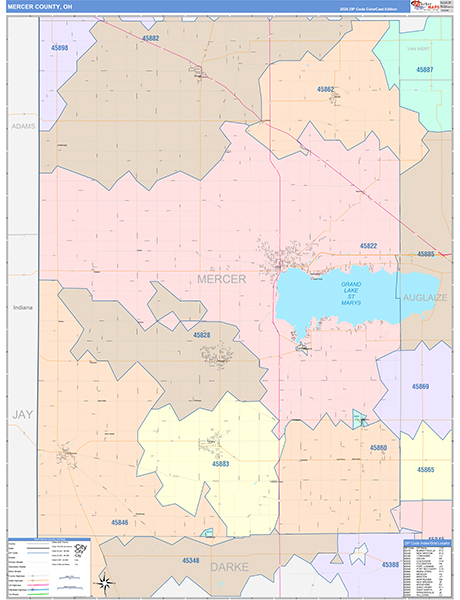 Mercer County, OH Map Color Cast Style