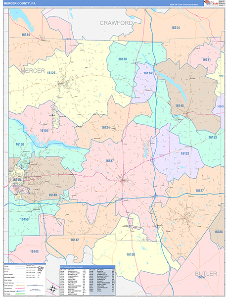 Mercer County, PA Wall Map