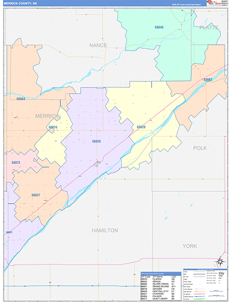 Merrick County, NE Map Color Cast Style