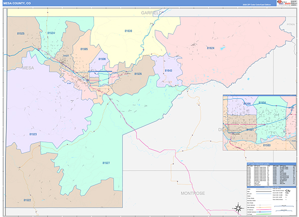 Mesa County, CO Wall Map Color Cast Style