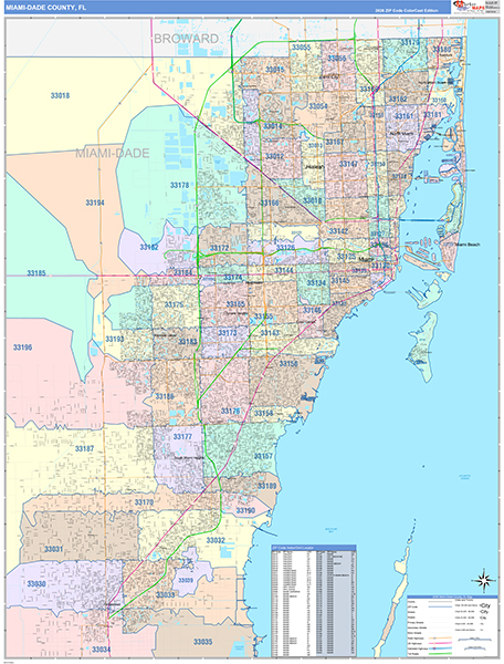 Miami-Dade County, FL Zip Code Map