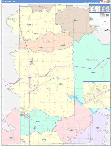 Miami County, IN Wall Map Color Cast Style
