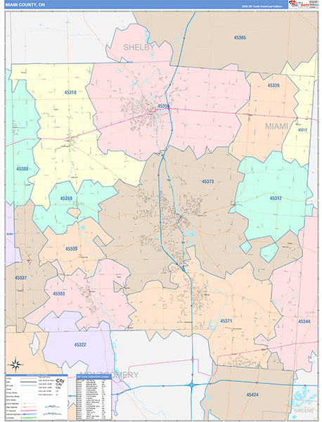 Miami County, OH Map Color Cast Style