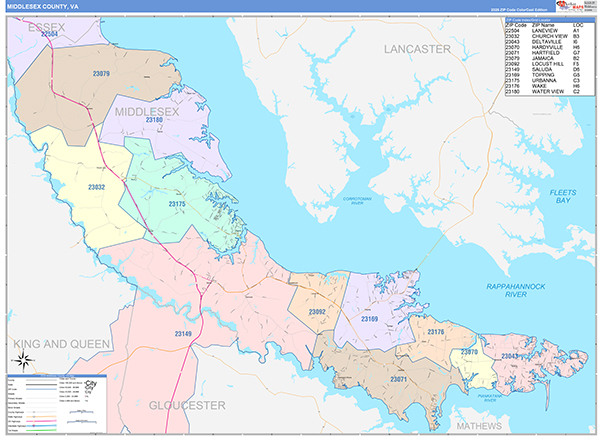 Middlesex County, VA Zip Code Map