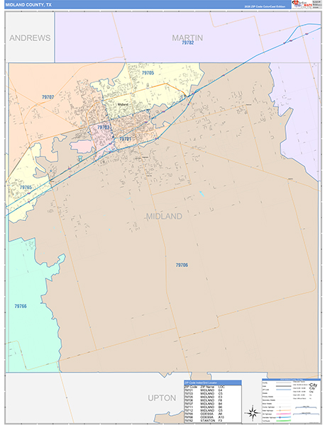 Midland County, TX Wall Map