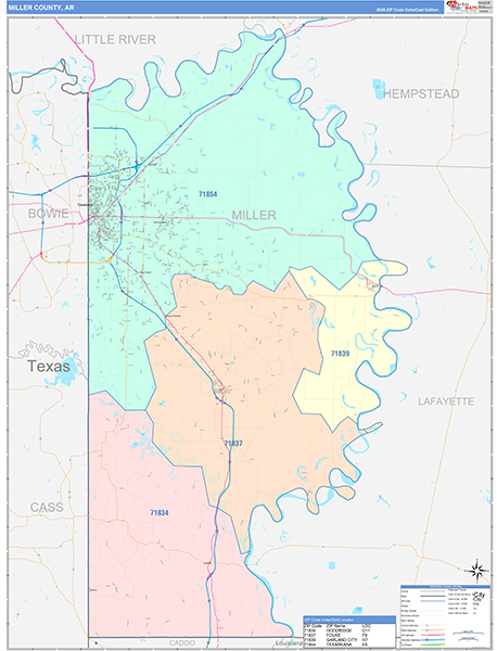 Miller County, AR Wall Map Color Cast Style