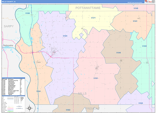 Mills County, IA Zip Code Map